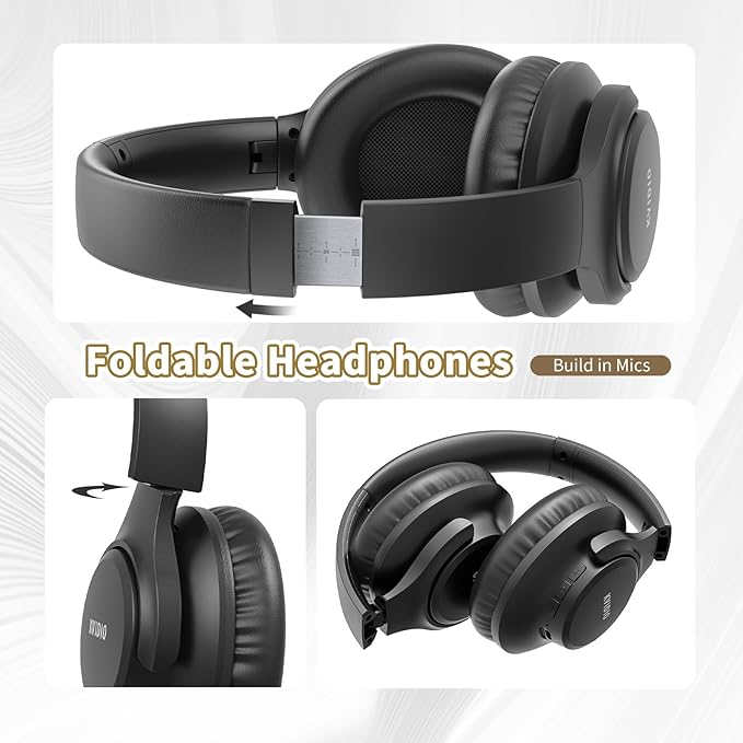 KVIDIO Bluetooth Headphones Over Ear, 65 Hours Playtime Wireless Headphones with Microphone, Foldable Lightweight Headset with Deep Bass, HiFi Stereo Sound Low Latency for Travel Work Cellphone