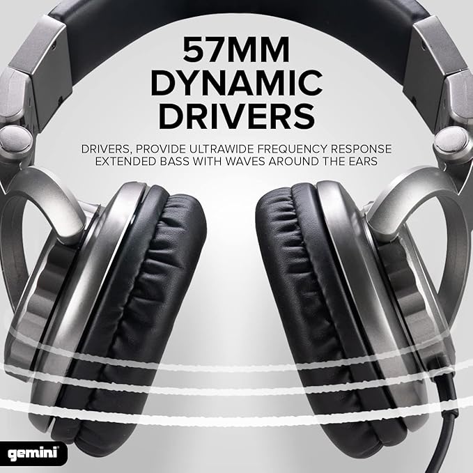 Gemini Professional Wired DJ Headphones – Over-Ear Studio Headphones for Music Production, Podcasting, Recording & Mixing – 57mm Drivers, Closed Back, 1/4” Adapter – Studio & Live Use (DJX-500)