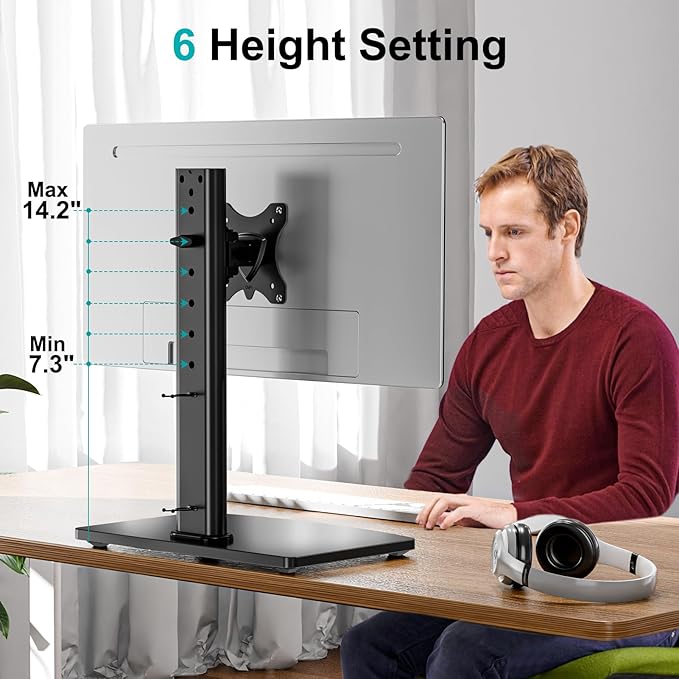 MOUNT PRO Single Monitor Stand Fits Max 32 inch Screen, Free-Standing Computer Desk Stand, Display Mount with Height Adjustable, Swivel, Tilt, Rotation, VESA Monitor Stand 100x100