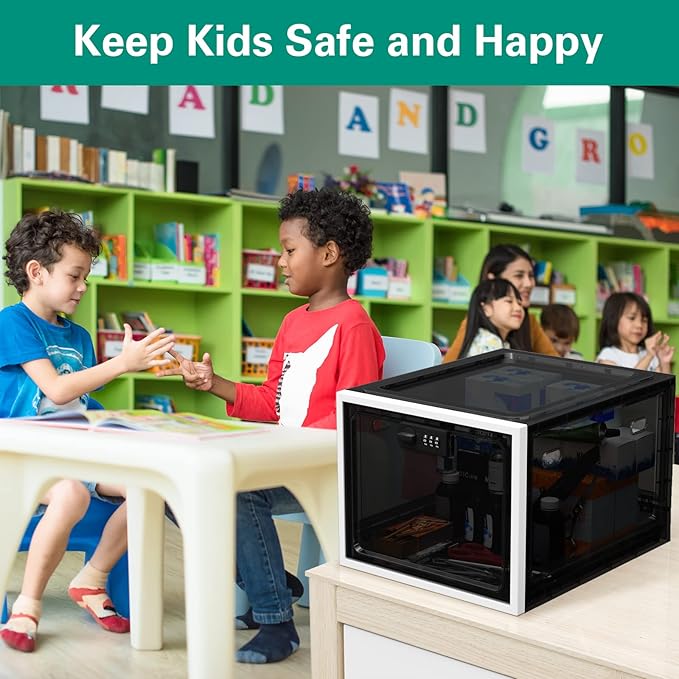 iBune Large Medication Lock Box, Lockable Medicine Storage Box for Medicine Safe/Phone/Refrigerator/Personal Items/Home/Office/Dorm, Black