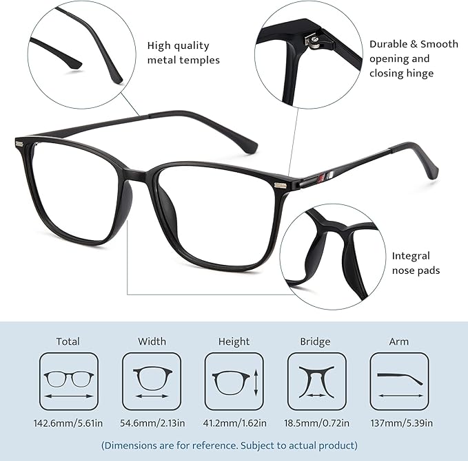 Cyxus Blue Light Blocking Glasses Men Women Computer Gaming Glasses Rectangle TR90 frame Anti Eyestrain UV400 Black