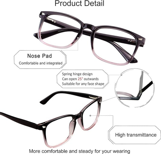 YEIN Bifocal Reading Glasses with Blue Light Blocking Lenses, Bifocal Reader for Women and Men, Vintage Square frame with Spring Hinge (+0.00/+1.00 magnification)