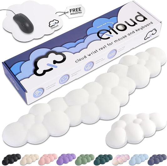 Qloud Cloud Wrist Rest Keyboard Wrist Rest for Computer Keyboard Pad, Cloud Keyboard Wrist Rest, Wrist Pad for Keyboard, Memory Foam, Non Slip Base, Comes with Mouse Pad - White