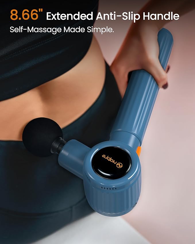 Massage Gun with Extension Handle and 3 Adjustable Angles,Deep Tissue Back Massage for Neck/Shoulders/Waist/Legs/Body Pain Relief,Handheld Percussion Muscle Massager with Portable Case,Blue