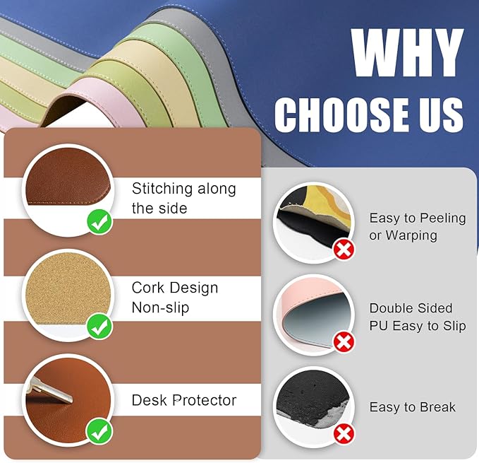 Large Desk Pad, 47.2'' x 23.6'', Office Desk Mat, Computer Mat for Desk, Leather Desk Pad Protector, Sewing Desk Blotter, Desktop Writing Pad for Office/Home/Decor Brown