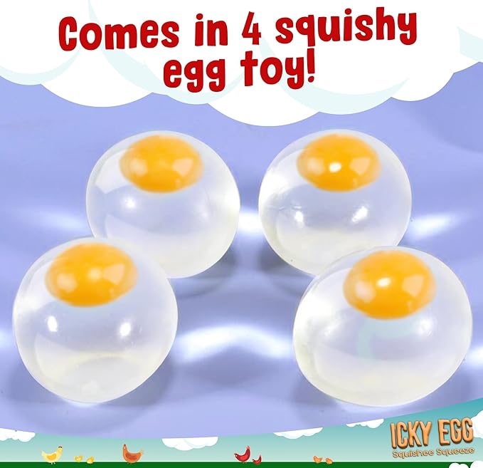 Funky Egg Splat Ball Squishy Toys | 4 Pack | Stress Relief Eggs Yolk Balls Squishies Fun Toy for Children | Anxiety Reducer Sensory Play | Tension Relief for Adults Autism & ADHD by Namre