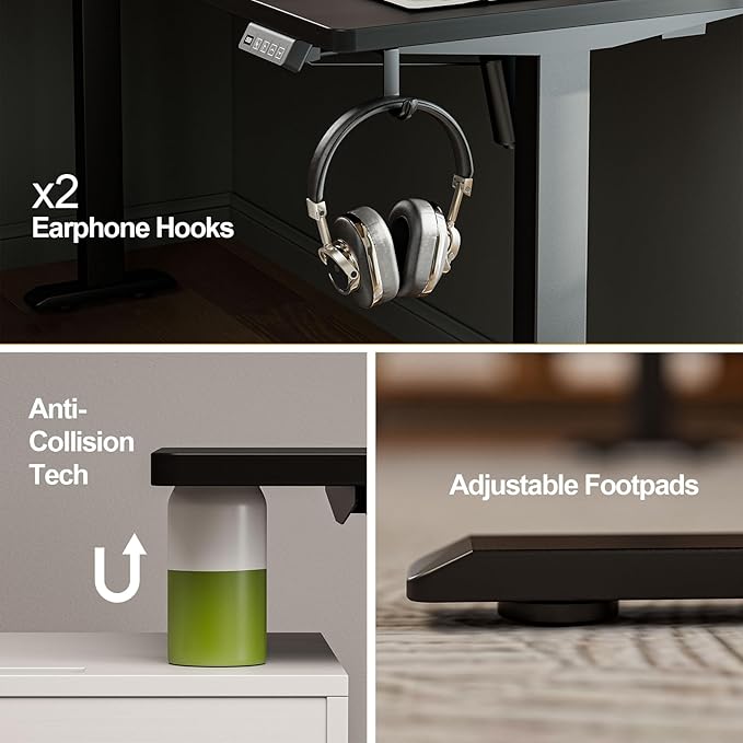 Grandder 63 x 55 Inch L Shaped Standing Desk, Electric Height Adjustable Corner Stand Up Desk, Sit Stand Corner Table Home Office Table, Black Top Black Frame