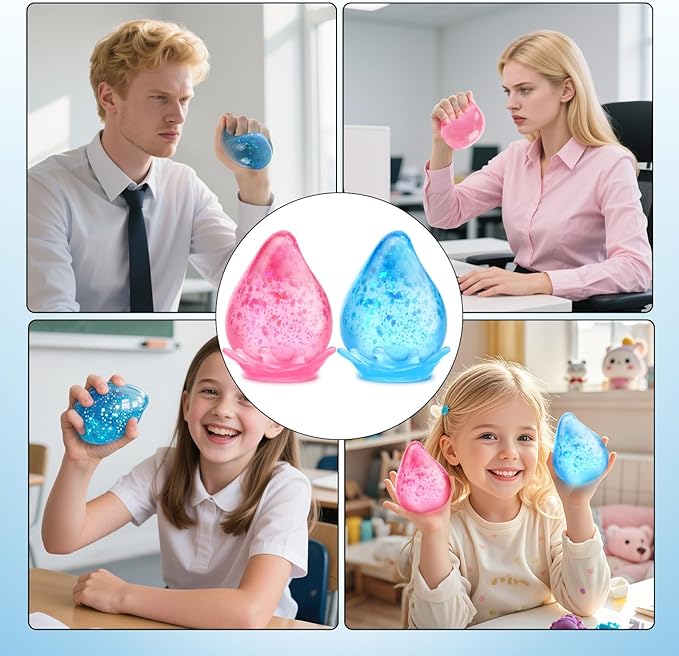 Fidget Toys Stress Cube for All Ages: 2 Pack Cube Squishies Anxiety Stress Relief, Ice Squishy Drop Malt Sugar Balls, Soft Sensory Calming Toys for Kids, Teens and Adults Party Favors, 2pcs