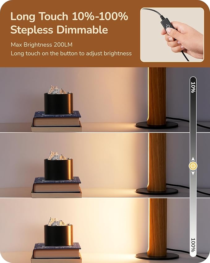EDISHINE LED Table Lamp, Small Bedside Lamp with 3 Color Temperature & Stepless Dimmable, Memory Function, One-Step Installation, Touch Control Wooden Nightstand Lamp for Living Room, Bedroom