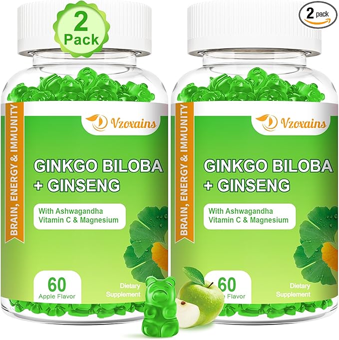 Ginkgo Biloba Gummies with Ginseng and Magnesium, Ginko Biloba Supplements Gummies for Brain Focus, Mood and Memory for Adults, 120 Cts