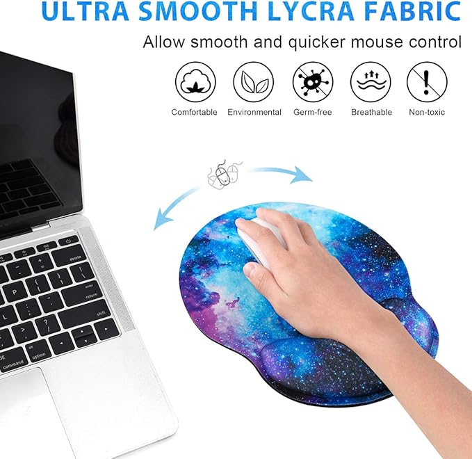 ToLuLu Mouse Pad with Wrist Rest Support, Gel Cute Mouse Pads Non Slip Rubber Base Mousepad, Ergonomic Mouse Wrist Rest Pad for Laptop Computer Home Office Working Gaming Pain Relief, Nebula Galaxy