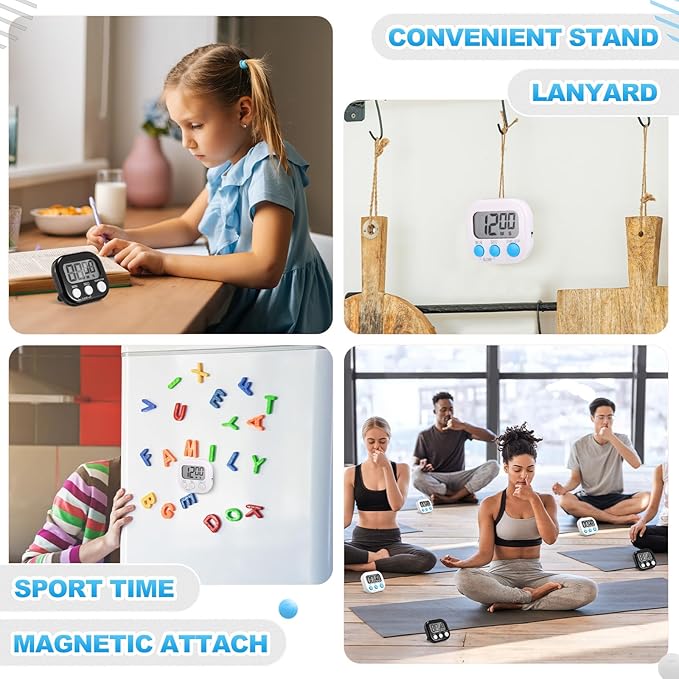 Xuhal 12 Pieces Digital Kitchen Timer Bulk, Small Magnetic Timers for Classroom, Digits Stopwatch Clock Timer for Cooking Baking Sports Games Office, Not Including Battery (Black,White)