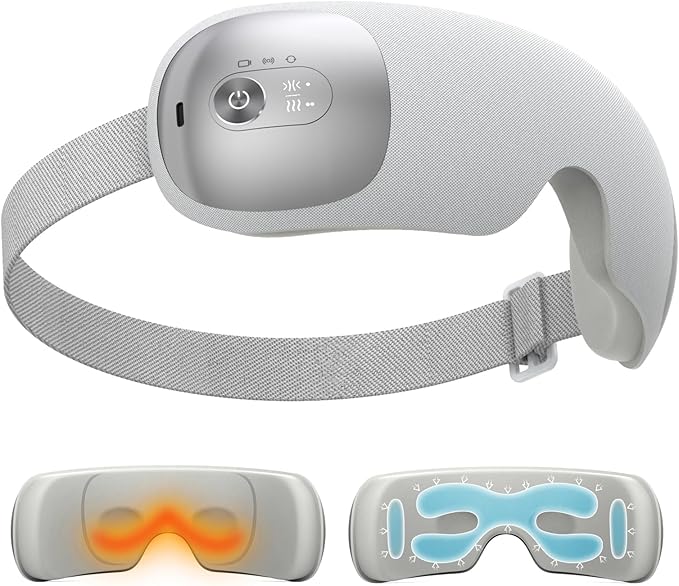 Ultra Light Eye Massager with 2 Level Heat, 120 Mins Uses, 3 Air Compression & Massage Modes, Heated Eye Mask with Bluetooth Music for Migraine Relief, Strain and Dry Eyes, Relaxation for Women Men