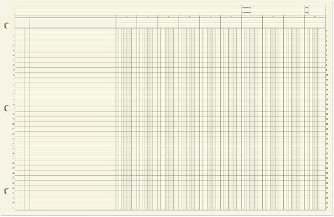 BookFactory Ledger Pad/Large 10 Column Accounting Ledger Columnar (Ten Columns) Pads - 17'' x 11'', 50 Pages, Notepad Landscape Format (PAD-050-CLCPD3(17x11-Ledger-10)-AX)