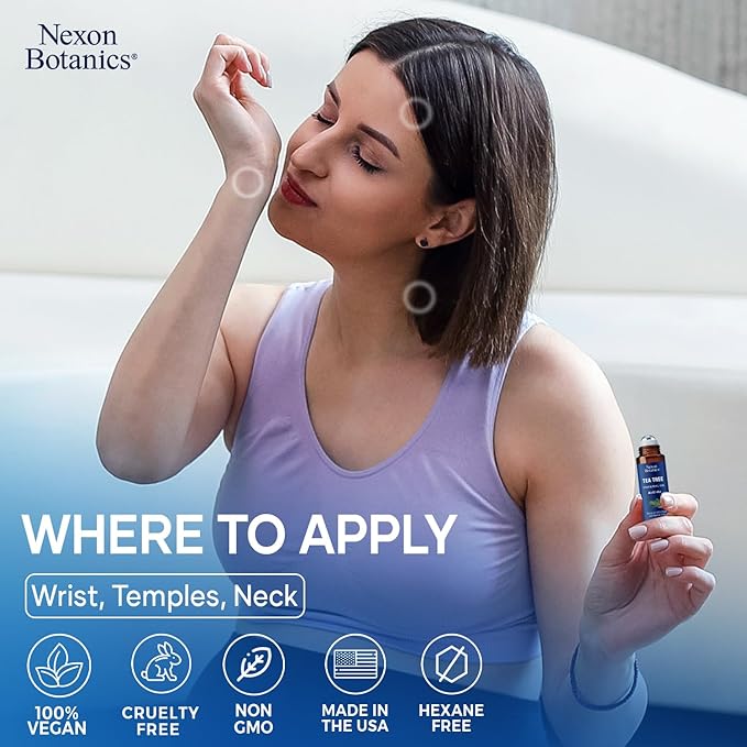 Tea Tree Oil Roll-On 10 ml - 100% Pure, Natural Essential Oil for Aromatherapy, Skin, Face & Body - Pre-Diluted for Travel - Nexon Botanics