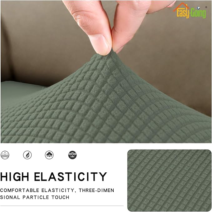 Easy-Going Stretch Loveseat Cushion Cover Sofa Cushion Furniture Protector Sofa Seat Sofa Slipcover Sofa Cover Soft Flexibility with Elastic Bottom(Loveseat Cushion, Greyish Green)