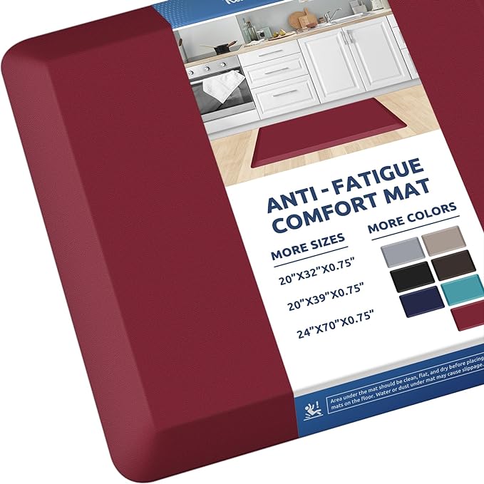 KitchenClouds Kitchen Mat Cushioned Anti Fatigue Rug 20"x32" Waterproof, Non Slip, Standing and Comfort Desk/Floor Mats for House Sink Office (Red)