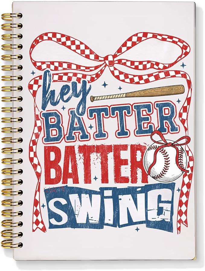Checkered Coquette Bow Baseball Notebook, Baseballs Lover Gifts Notebooks for Note Taking, Baseballs Player Gifts Journal, Baseball Batter Batter Swing Journals for Writing, 5.5x8.3 Inch