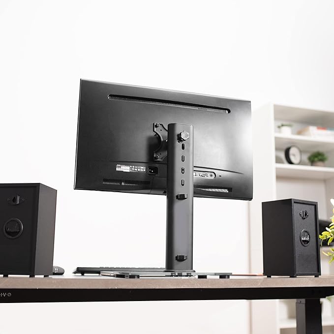 VIVO Single Rotating 13 to 38 inch Ultrawide Monitor and TV Table Top Desk Stand with Glass Base, Swivel, Height Adjustment, Screen Mount with Max VESA 100x100, STAND-V101J