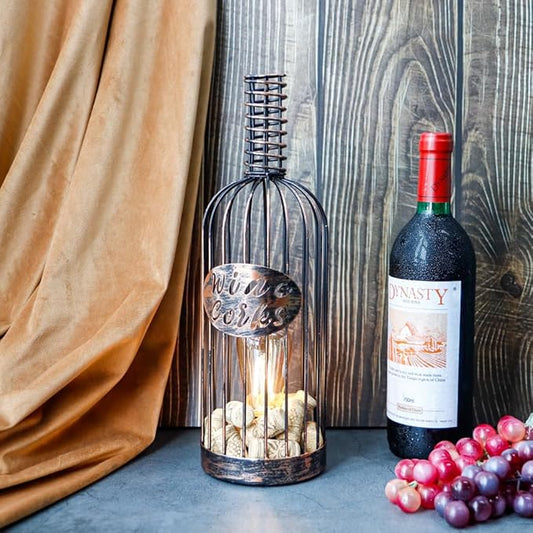 JHY DESIGN Decorative Table Lamp Battery Powered 13.5”H Cordless Metal Wine Cork Holder Lamp with 6-Hour Timer for Tabletop Home Patio Dining Room Living Room(Black Brushed Gold)