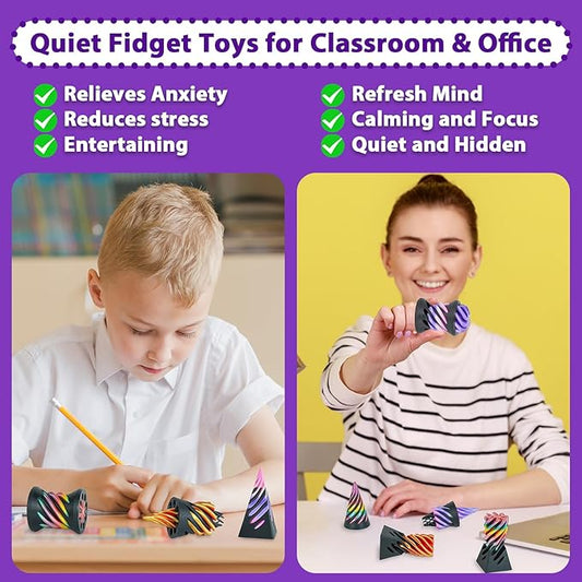 3 Packs Impossible Spiral Cone Fidget Toys,3D Printed Pyramid Passthrough Sculpture,Mini Sensory Toy for Stress Relief Anxiety,Desktop Decor Gifts for Adults & Kids (Rainbow Black)