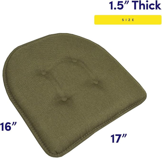 Sweet Home Collection Chair Cushion Memory Foam Pads Tufted Slip Non Skid Rubber Back U-Shaped 17" x 16" Seat Cover, 12 Count (Pack of 1), Army Green