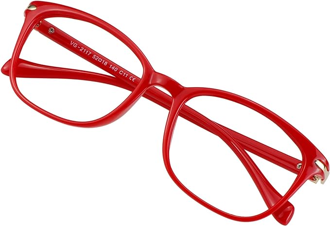 VisionGlobal Blue Light Blocking Glasses for Women, Anti Eyestrain, Computer Reading, TV Glasses, Stylish Square Frame, Anti Glare (Red, 3.00 Magnification)