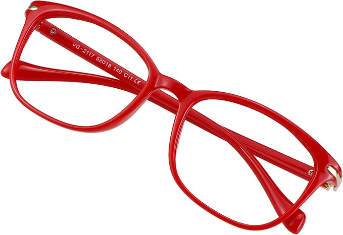 VisionGlobal Blue Light Blocking Glasses for Women, Anti Eyestrain, Computer Reading, TV Glasses, Stylish Square Frame, Anti Glare(Red,+3.75 Magnification)
