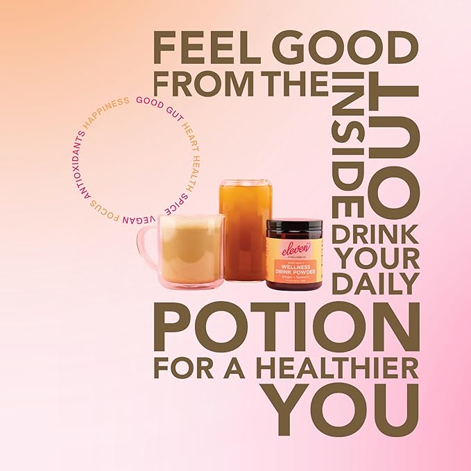 Eleven TLC, Organic Ginger Turmeric Spiced Golden Superfood Instant Latte & Drink Mix, Herbal Ginger Tea, Golden Milk Powder, Moon Cycle Non-Reactive Glass Jar, MD Formulated, 21 Servings