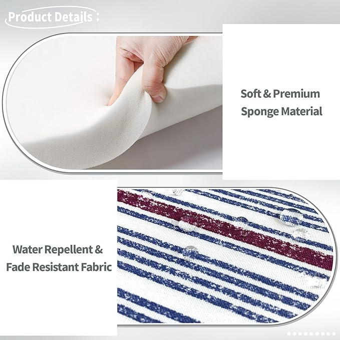 Indoor/Outdoor Chair Cushions 16x17 Inch, Patio Chair Cushions with Ties, All Weather Seat Cushions for Patio Furniture Home Garden Chair Use, Set of 4, Stripe Denim Blue