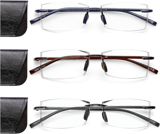 AQWANO Rimless Reading Glasses for Men Women TR90 Blue Light Blocking Lightweight Frameless Anti-reflective Computer Quality Durabe Readers, 1.25