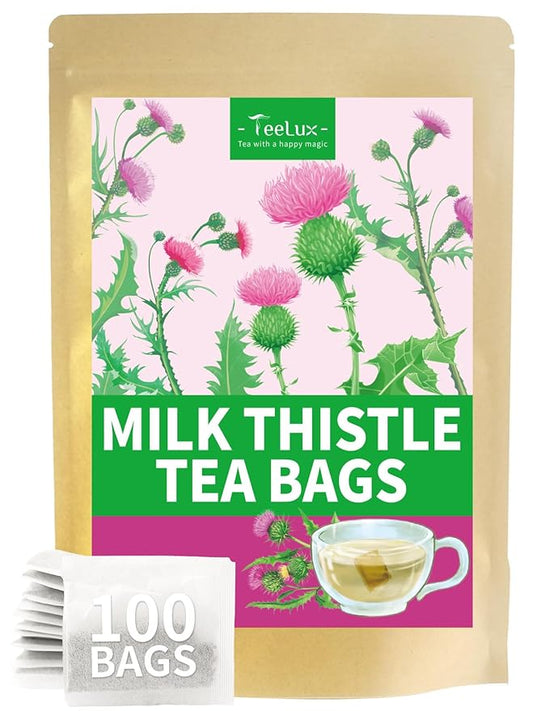 TeeLux Milk Thistle Tea Bags, Natural Milk Thistle Seed Tea, Mild & Mellow Taste, Caffeine Free, 100 Count