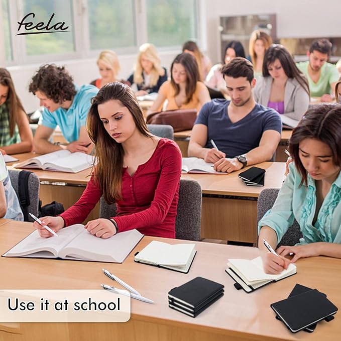feela 15 Pack Pocket Small Notebooks Bulk, Mini Cute Notepads Hardcover College Ruled Lined Journals with Pen Holder for School Business Memos, with 15 Black Pens, 3.5”x 5.5”, A6, Black