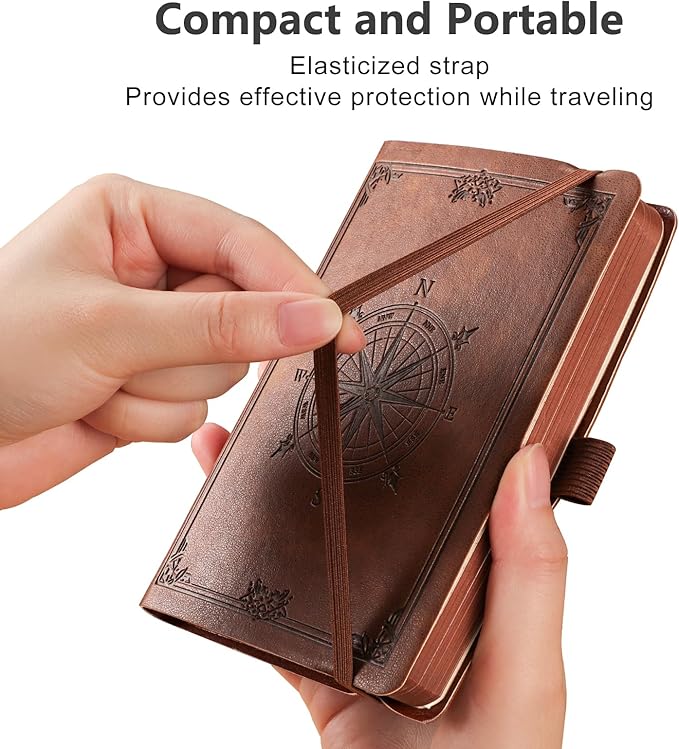 AHGXG Small Blank Pocket Journal Notebook for Men - 256 Numbered Pages B6 Mini Journal, Vintage Soft Leather Hardcover, 80gsm Paper, for Women Work Office School, 4.1'' X 5.7''- Brown