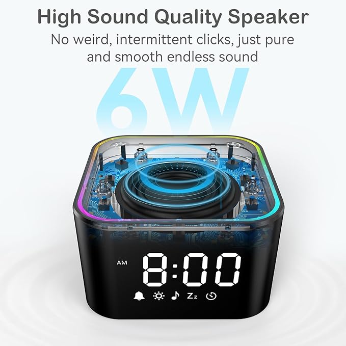 Sound Machine with Alarm Clcok: 30 Non-Looping Sleep Sounds - White Noise Alarm Clock for Natural Wake Up - Adjustable Volume & Light, Memory Function, Sleep Timer (Black)
