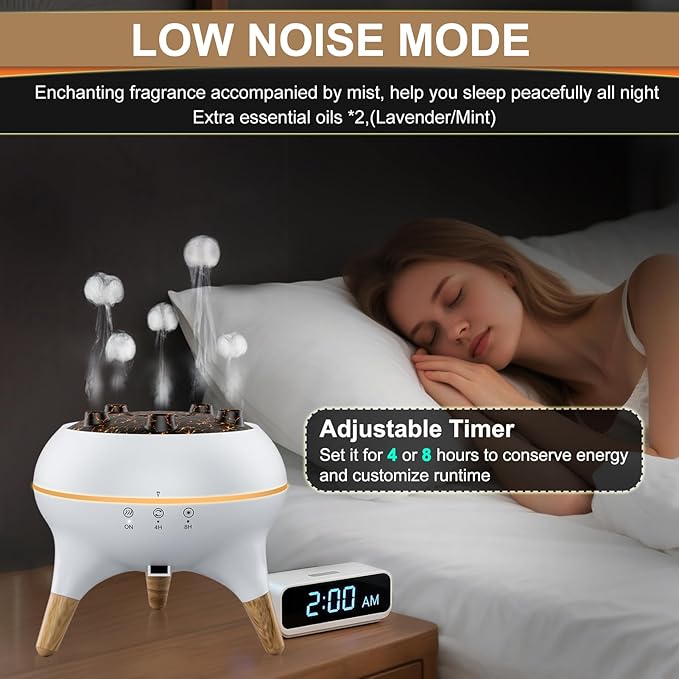 Morbou Essential Oil Diffuser Jellyfish Mist Dancing with Music Aromatherapy, 7 Colorful Lights Hotel Collection Diffuser Oils Scents for Home, Extra 2 * 10ml Essential Oils