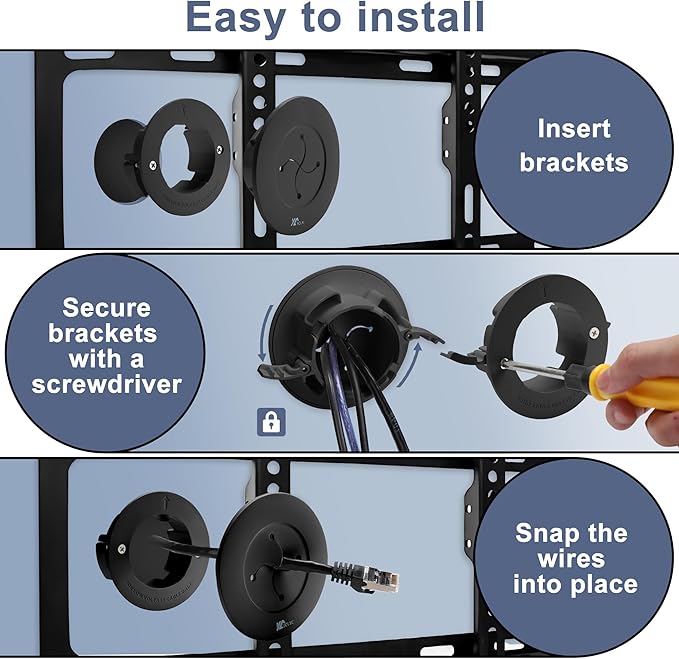 Wire Hiders for TV on Wall, 3in Black in Wall Cable Management Kit, YCLYC Cable Hider Wall Grommets for Cables, Wire Hider Wall to Install Includes 4 Pass Brackets and 1 Hole Saw Drill