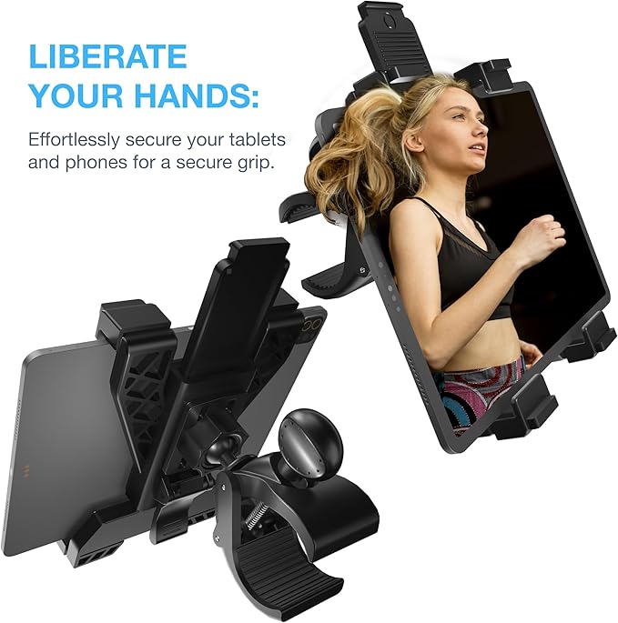 Randconcept - Treadmill Tablet Holder, Elliptical Tablet Holder, Large Clamp for Indoor Exercise Stationary Spin Bike, Mic Stand for iPad Pro 12.9 Air Mini Galaxy Tabs 5-13" Tablets