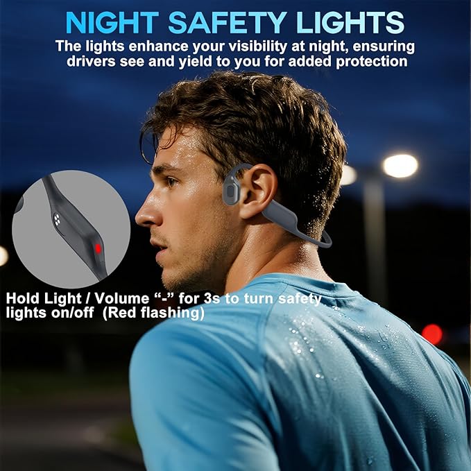 Swimming Headphone Open-Ear Bone Conduction-IP68 Waterproof Swim Earbuds with Bluetooth 5.4 Sport Headset with Safelight, 32G MP3 Memory Underwater Headphones, Running, Cycling