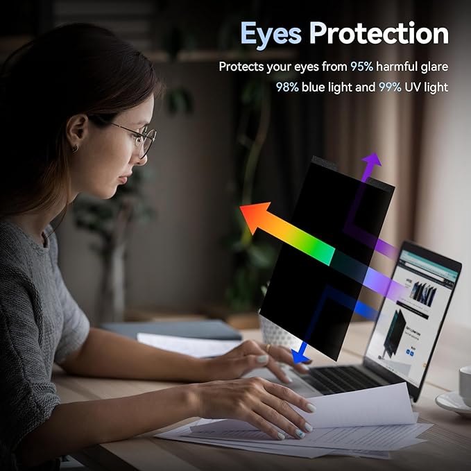 Magnetic 13.3 Inch Laptop Privacy Screen for 16:9 Computer Monitor, Removable Anti Glare Blue Light Filter Protector, 13 In Privacy Shield Compatible with Lenovo Hp Dell Acer Asus Thinkpad Envy Xps