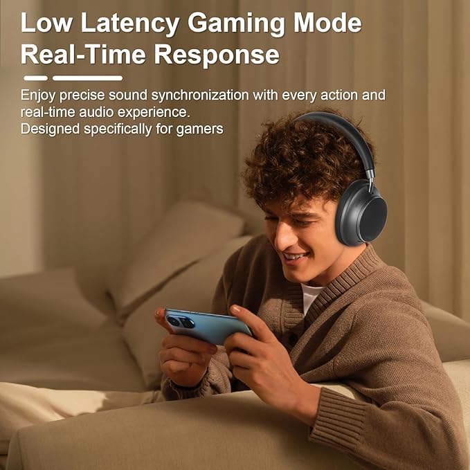 T-fun NC35 Hybrid Active Noise Cancelling Headphones, 360° Spatial Audio with Head Tracking, Over Ear Headphones Wireless Bluetooth 5.3, 55H ANC Playtime, Deep Bass, Custom EQ via App, for Travel Home