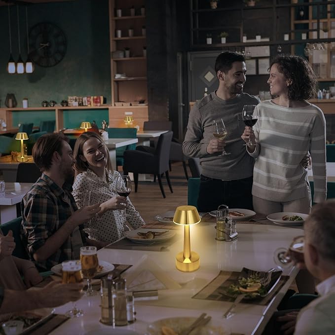 Egobasic Cordless Small Table Lamp, Gold Battery Operated Lamp for Restaurant Dinner Table, Rechargeable Dimmable Night Light Touch Portable Lamp for Bedside Dining Room Patio Bar Outdoor Décor