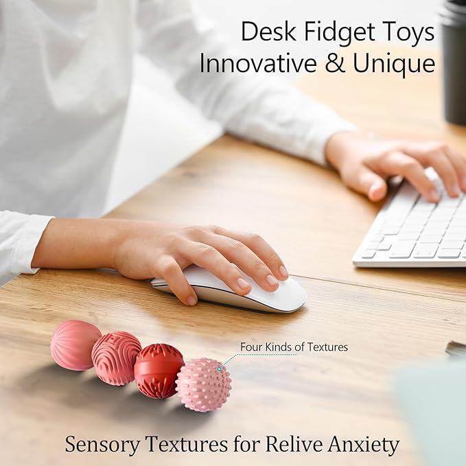 Silicone Magnetic Balls Fidget Toys for Adults & Teens,4PCS Stress Relief Sensory Toys for Autism ADHD Anxiety,Fun Textures Gadgets,Office Desk Toy,Stocking Stuffers for Men Women Teen Gifts