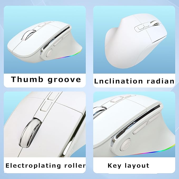 Ergonomic Mouse Large Middle Hands Dual Mode(Bluetooth+USB)Rechargeable Vertical Carpal Tunnel Bluetooth Wireless Mouse for PC/Laptop/Computer/Desktop/Tablet/ipad/Macbook Air/Pro Office Work Gift