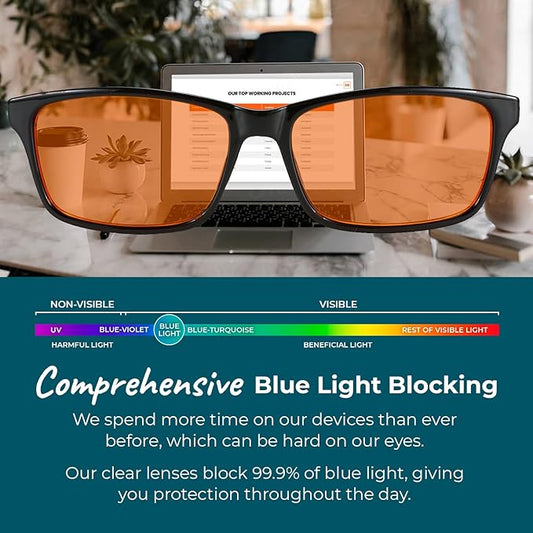 Blue Light Blocking Glasses for Women + Men - Better Sleep + Anti Eye Strain Protection - Computer Screens & Gaming