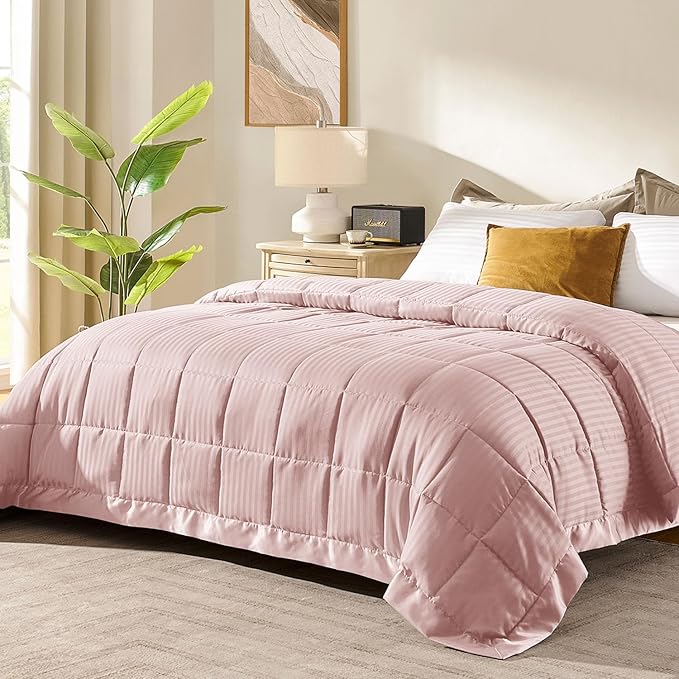 downluxe King Size Blanket with Satin Trim, Lightweight Down Alternative King Blanket for All Season, Machine Washable (Baby Pink, 90x108 Inch)