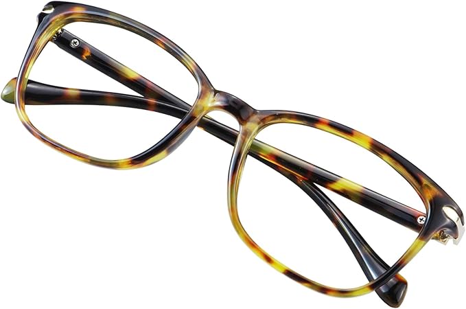 VisionGlobal Blue Light Blocking Glasses for Women, Anti Eyestrain, Computer Reading, TV Glasses, Stylish Square Frame, Anti Glare(Brown Tortoise,+0.50 Magnification)