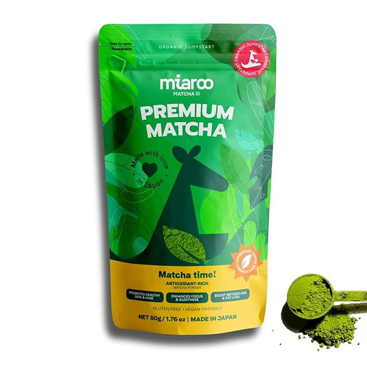 Japanese Ceremonial Grade Matcha 50g (25 Servings, 70mg Caffeine) | Green Tea Powder, Coffee Replacement for Energy, Calm Focus & No Jitters or Crash | Perfect for Lattes, Smoothies, Detox | Miaroo