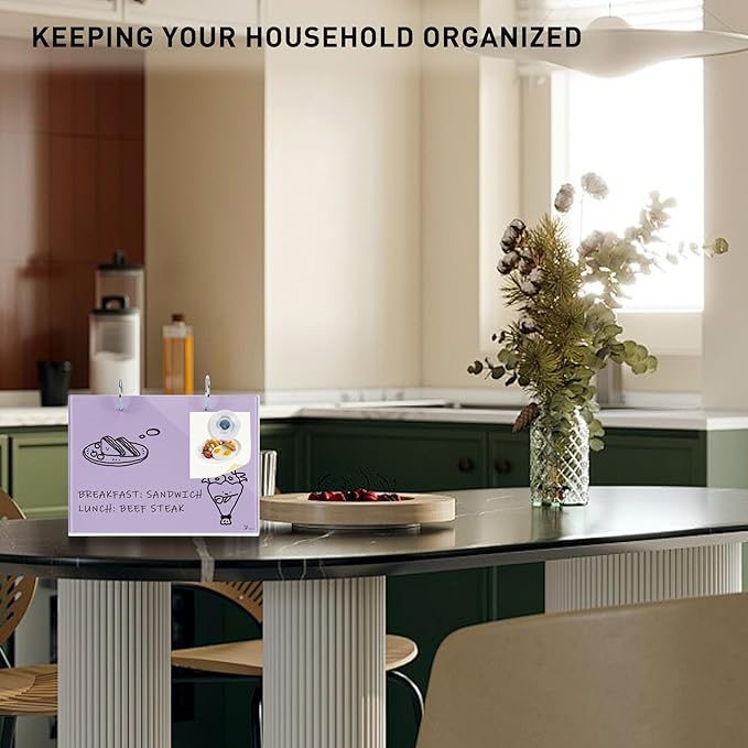 Desktop Glass Dry Erase & Acrylic Aesthetic Desk Calendar Weekly To-do List Combo, Small Magnetic Standing Whiteboard, Desk Flip Easel Calendar with Accessories for Home Office Supply, Purple, 9 x 7''