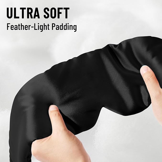 100% Mulberry Silk Sleep Mask, Large Eye Cover for Sleeping, Comfortable and Pressure-Free Sleeping Masks for Women Men, Completely Blackout (Black)